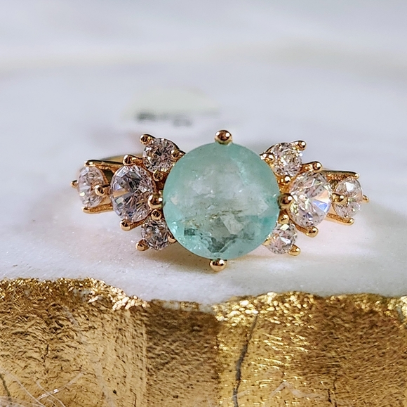 Bomb Party Jewelry - NWT Bomb Party 2975 Natural Fusion Aqua Quartz Gold Plated Ring - Size 9